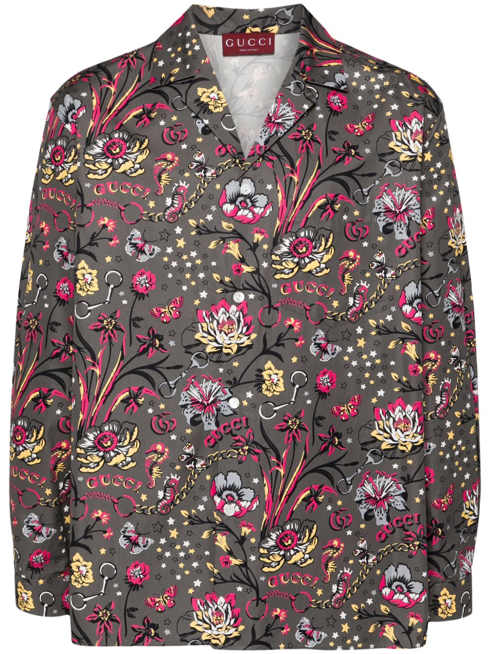 Gucci Punk Floral 印花棉衬衫 - 灰色