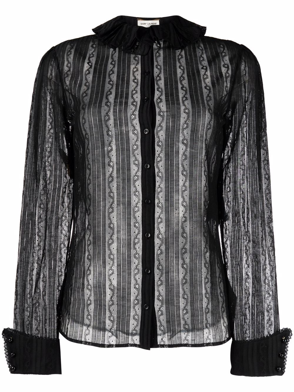 Saint Laurent 荷叶领蕾丝衬衫 - 黑色