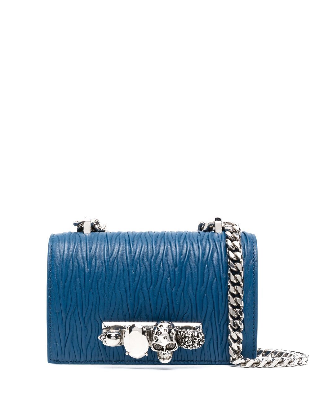 Alexander McQueen Four Ring 皮质斜挎包 - 蓝色