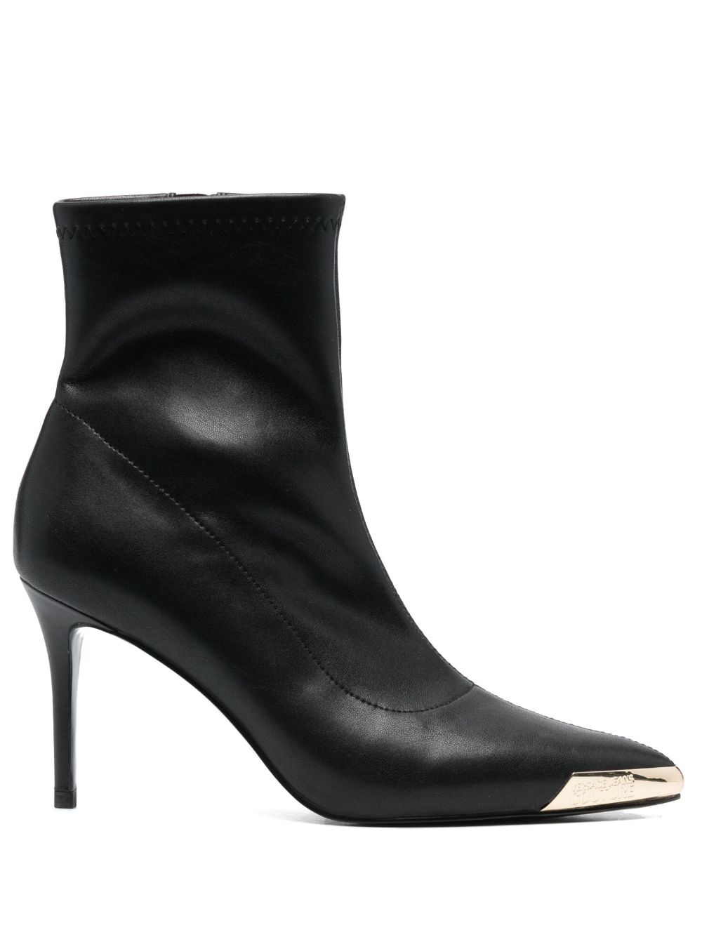 Versace Jeans Couture 高跟logo雕刻尖头短靴 - 黑色