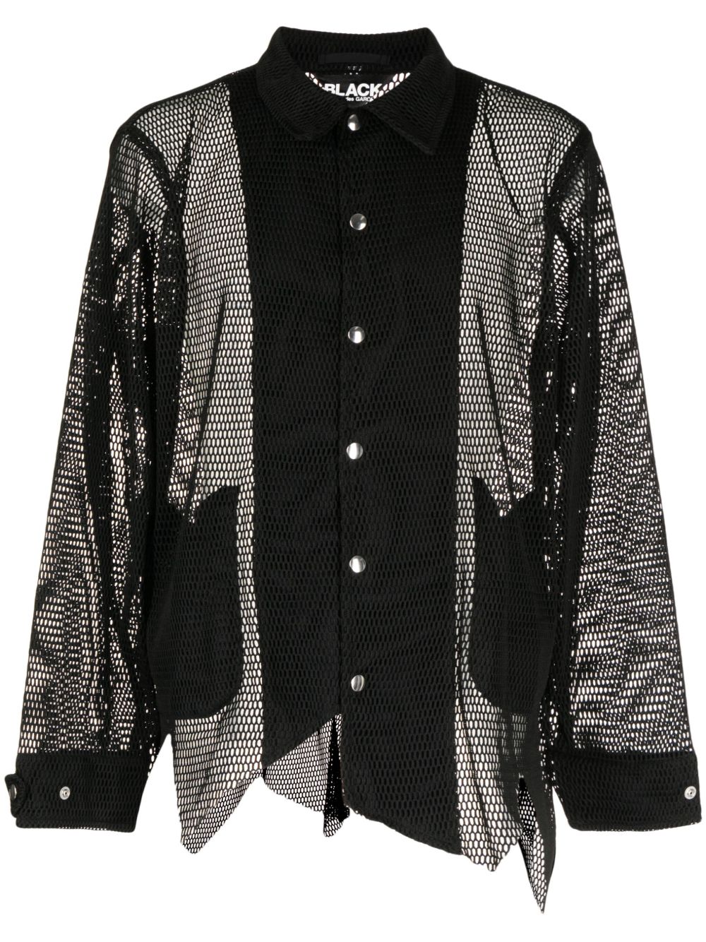 Black Comme Des Garçons 不对称镂空针织衬衫式夹克 - 黑色