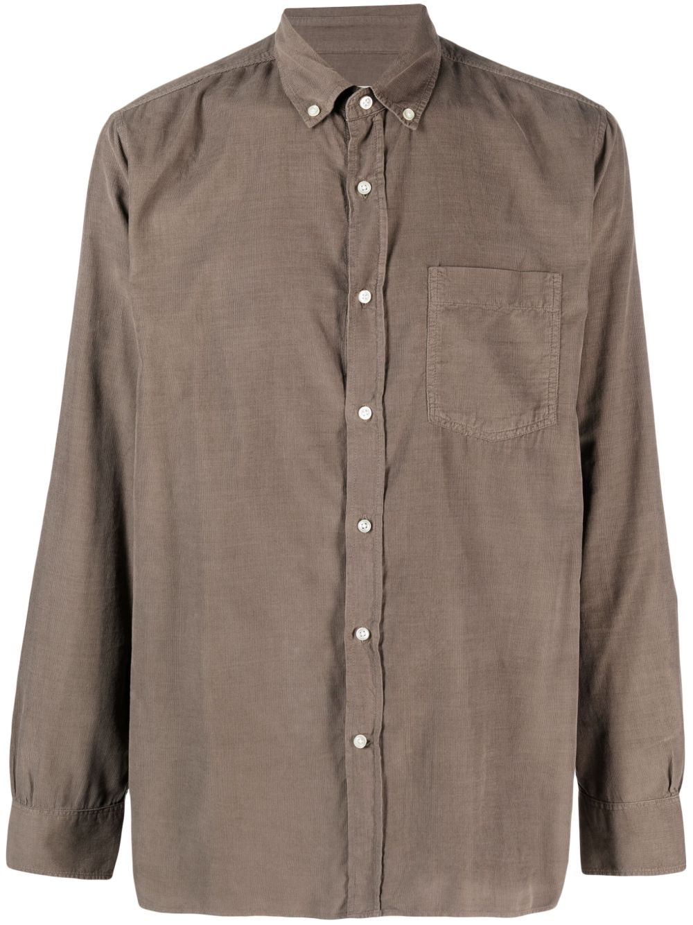 Officine Generale 扣角领棉亚麻混纺衬衫 - 褐色