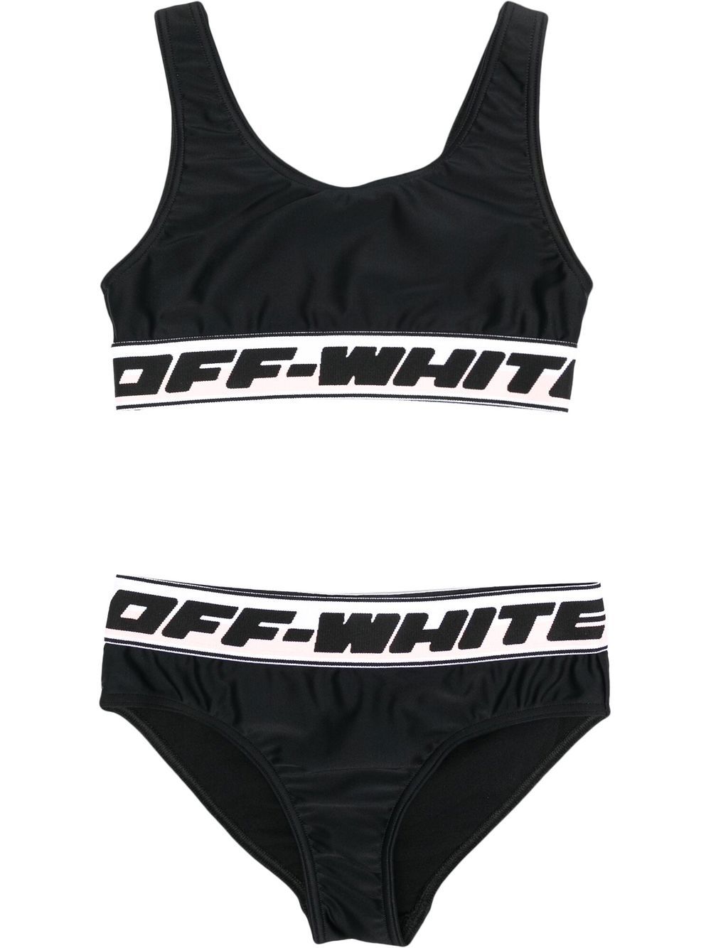 Off-White Kids logo织带两件式比基尼 - 黑色
