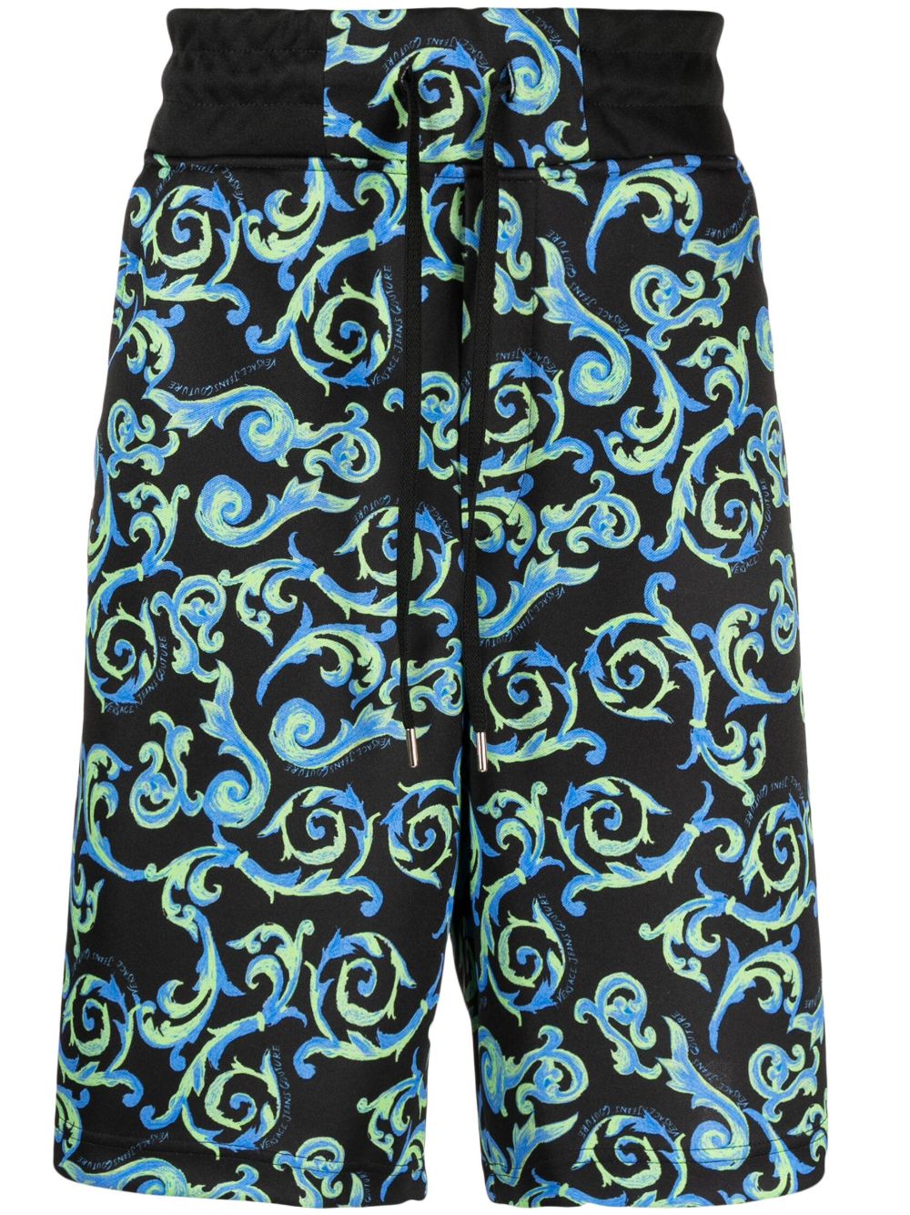 Versace Jeans Couture 巴洛克印花及膝短裤 - 黑色