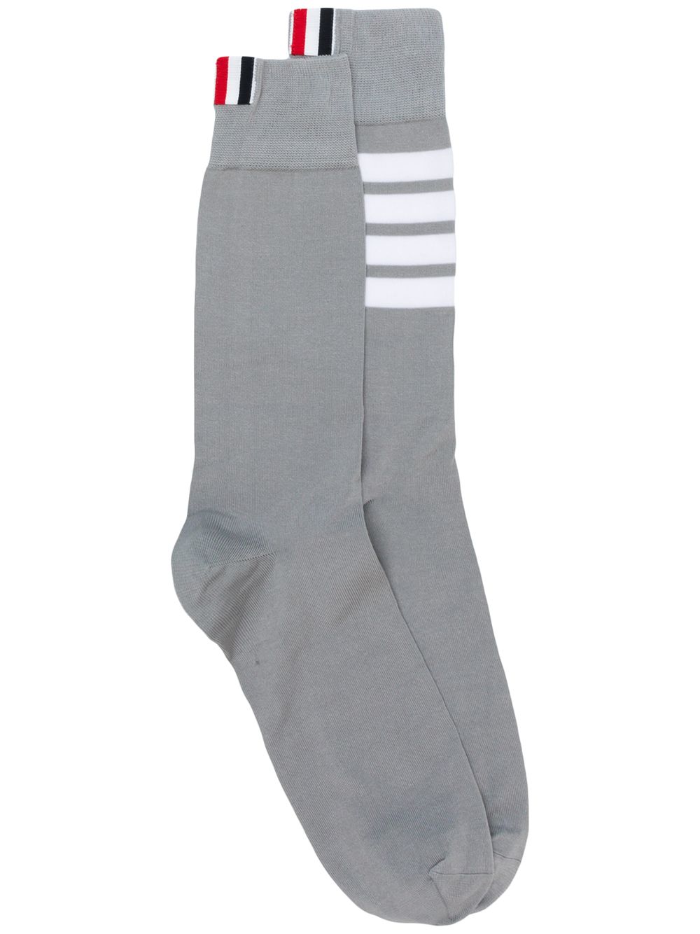Thom Browne 4条纹饰中筒棉袜 - 灰色