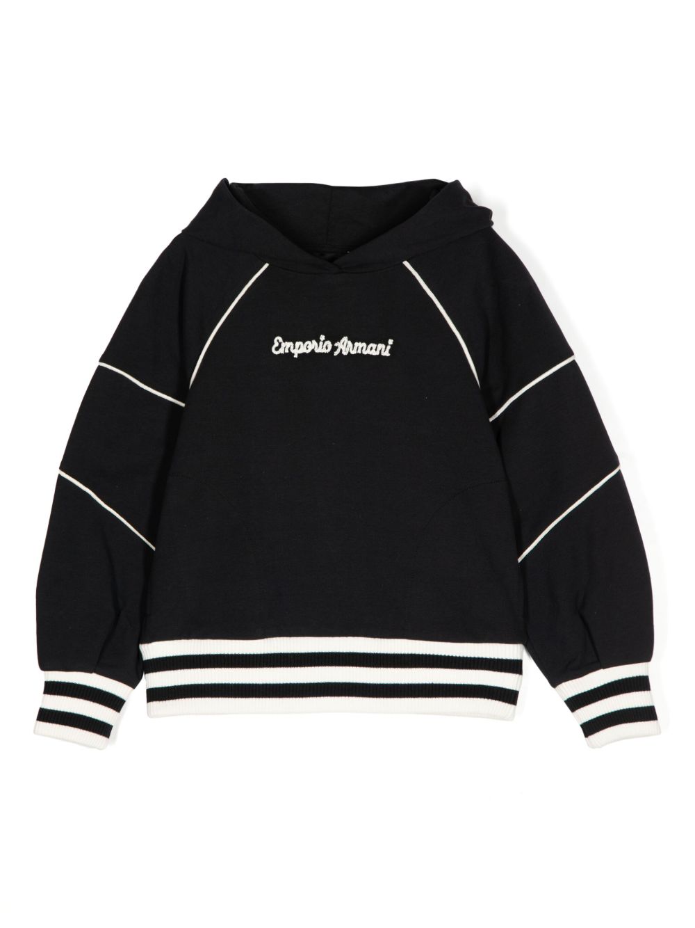 Emporio Armani Kids logo刺绣连帽衫 - 蓝色