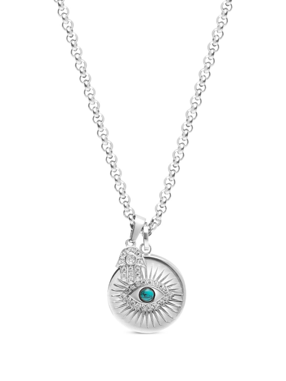 Nialaya Jewelry Evil Eye Hamsa Hand 吊饰项链 - 银色