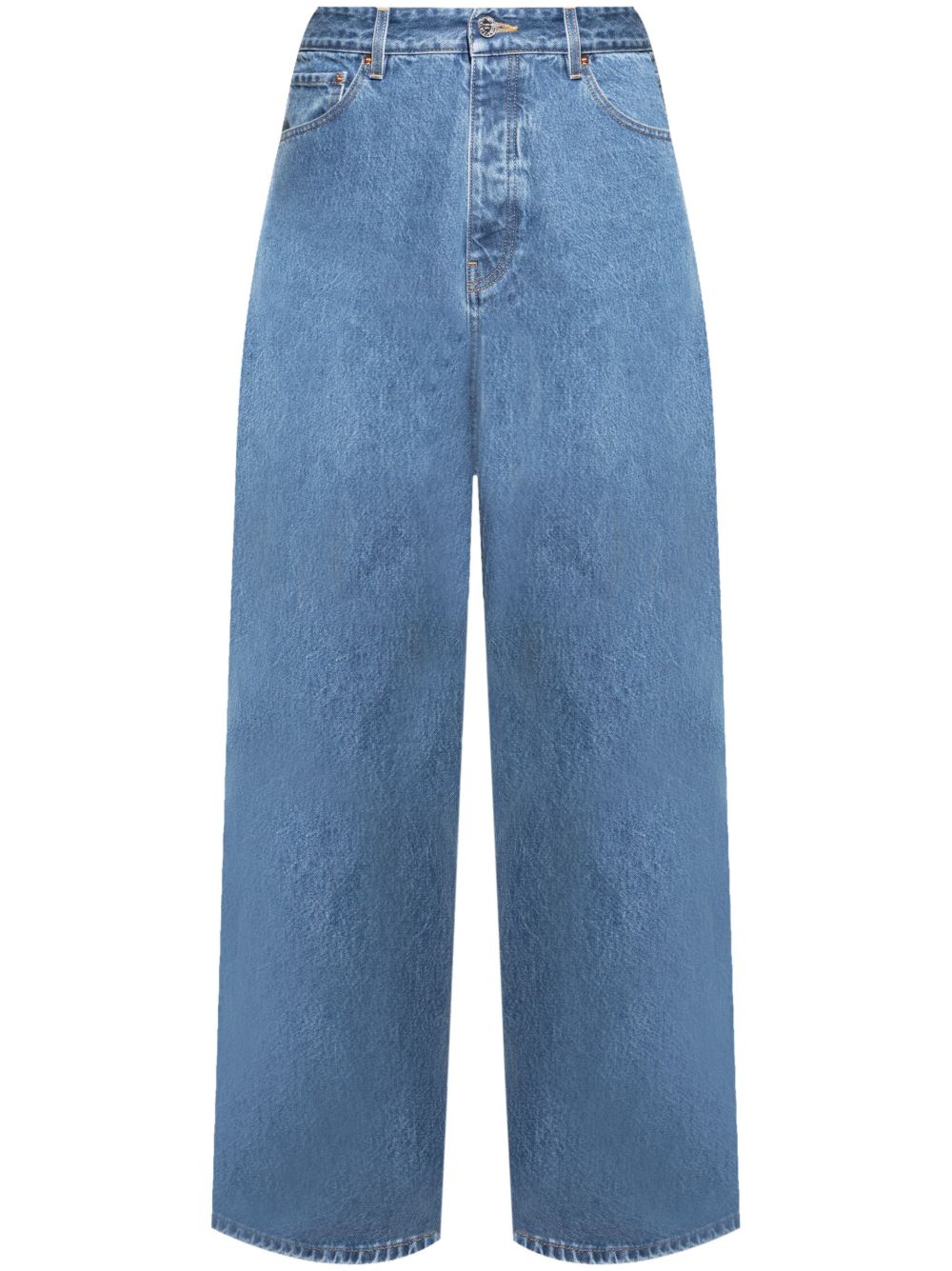 VETEMENTS logo缝线阔腿牛仔裤 - 蓝色