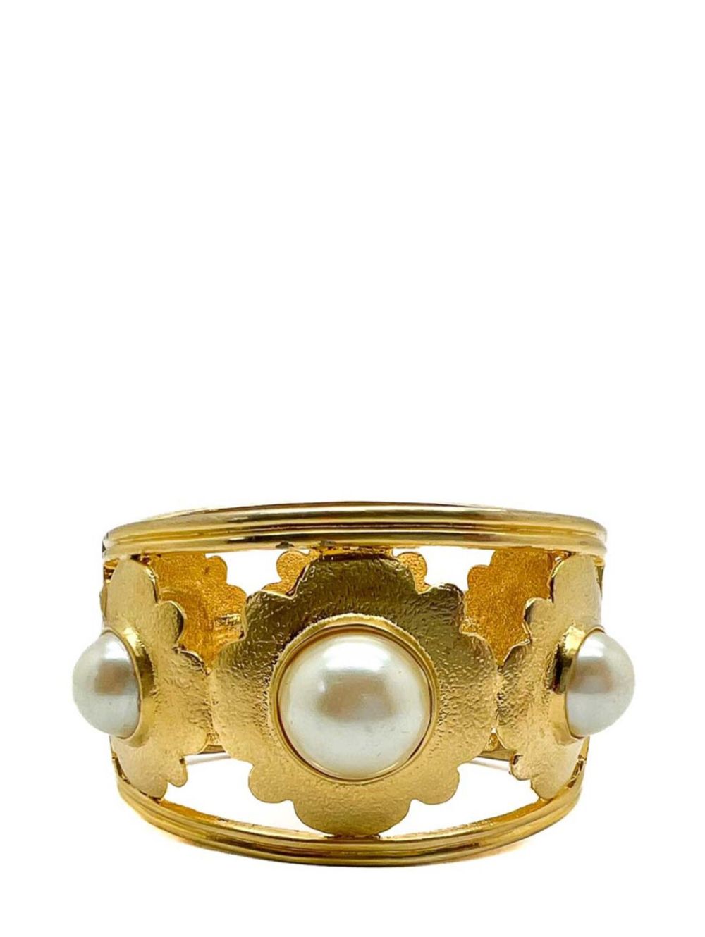 Jennifer Gibson Jewellery Vintage Broad Pearl Floral Motif Cuff 1980s - 金色