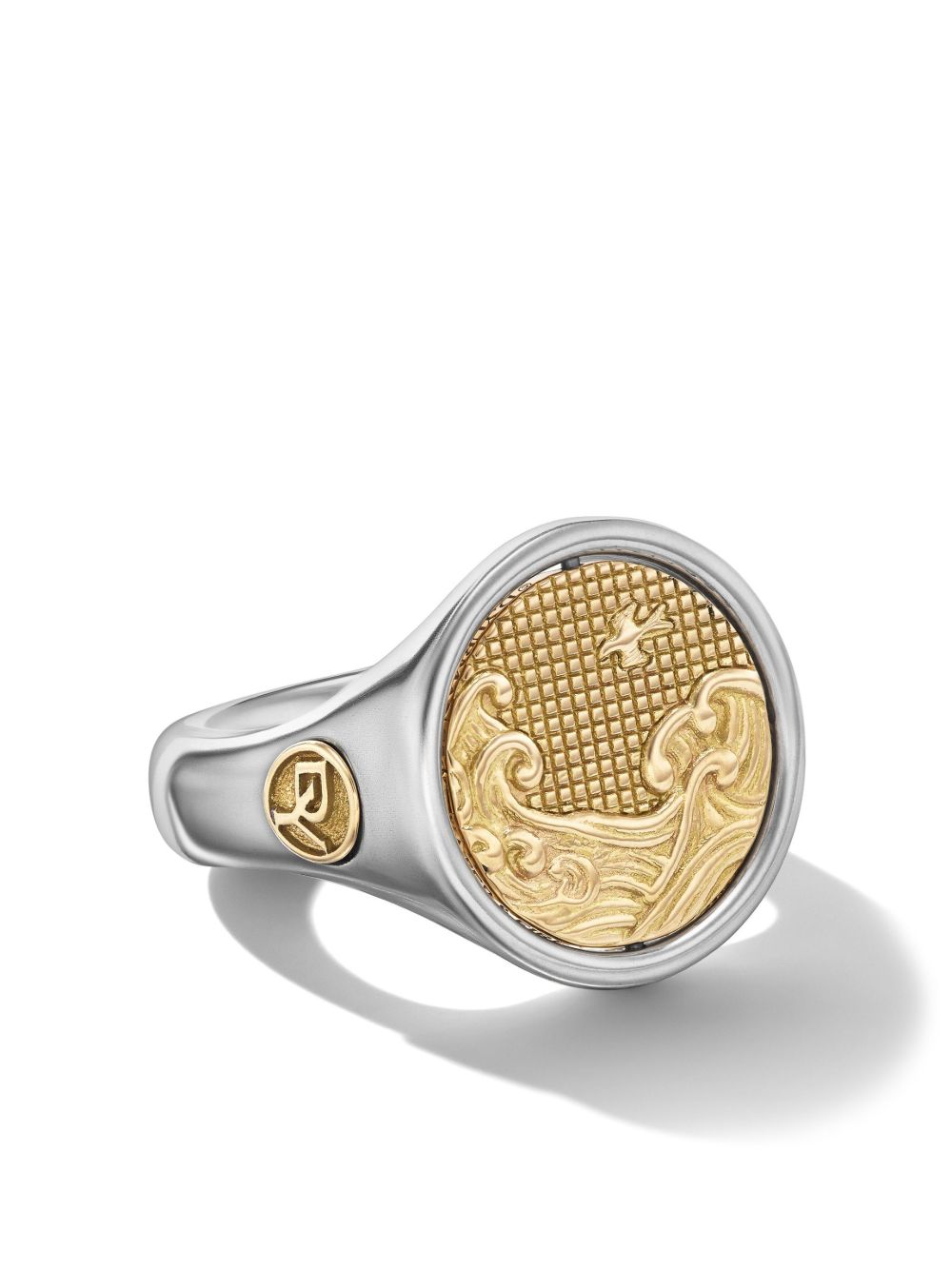 David Yurman Amulet Fire & Water 18K黄金纯银图章戒指 - 银色