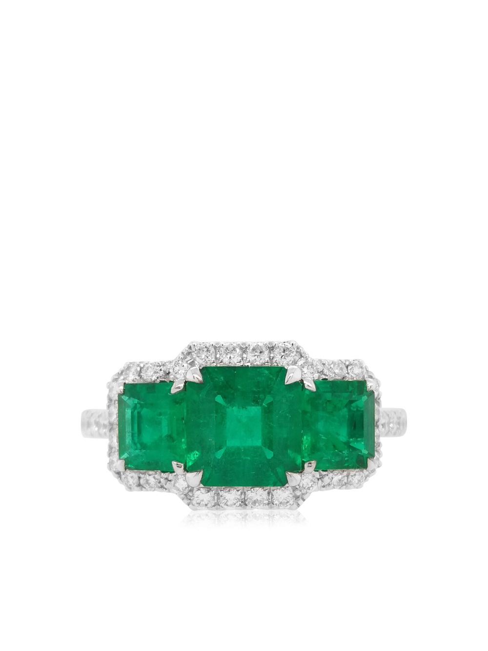HYT Jewelry 18K白金钻石祖母绿宝石戒指 - 绿色