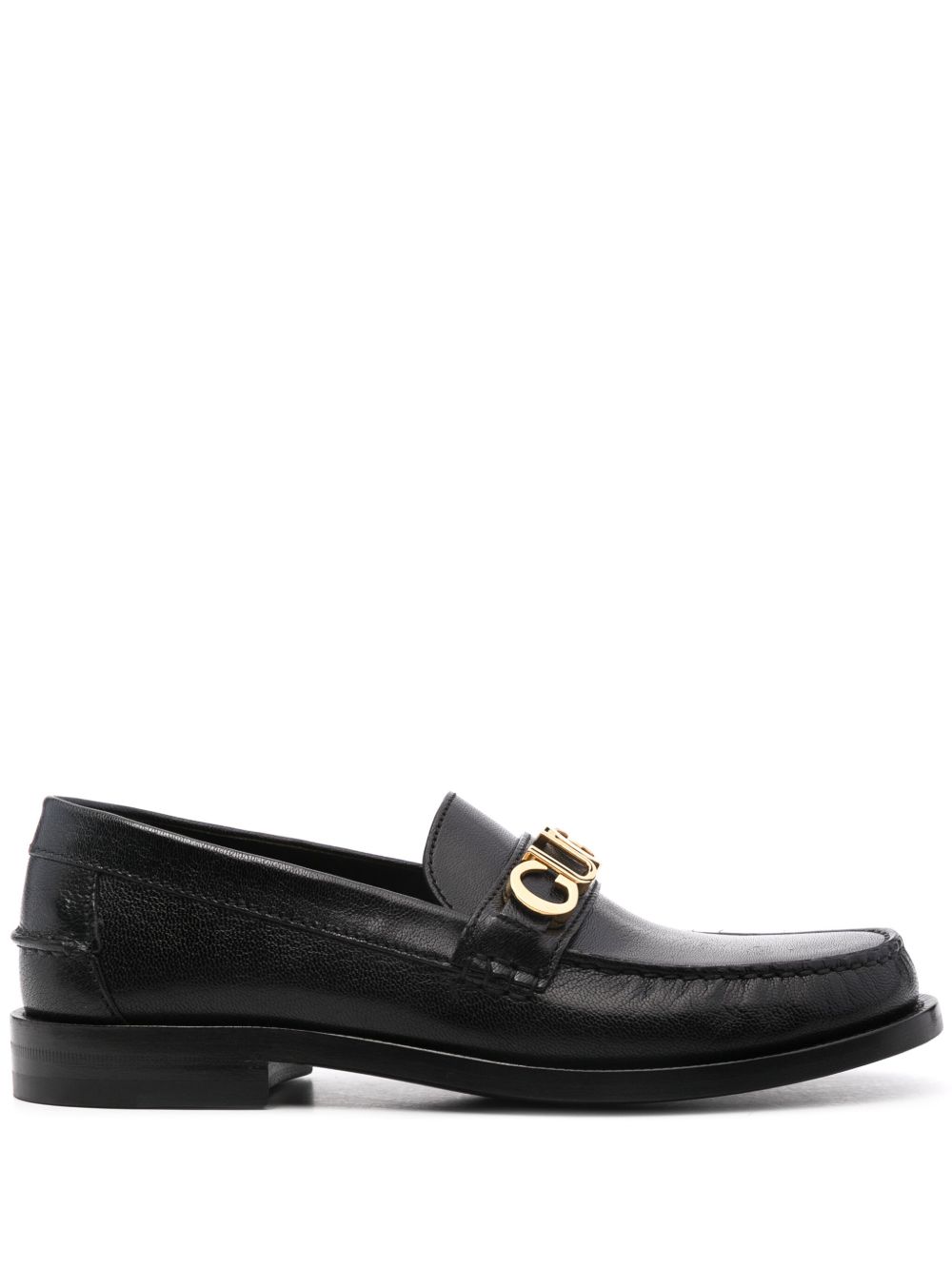 Gucci logo字母皮质乐福鞋 - 黑色