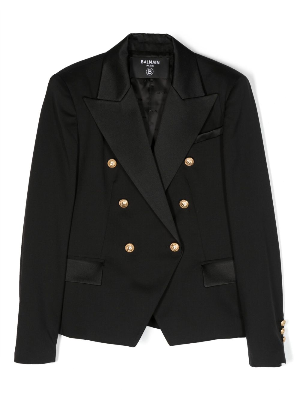 Balmain Kids 初剪羊毛双排扣西装夹克 - 黑色