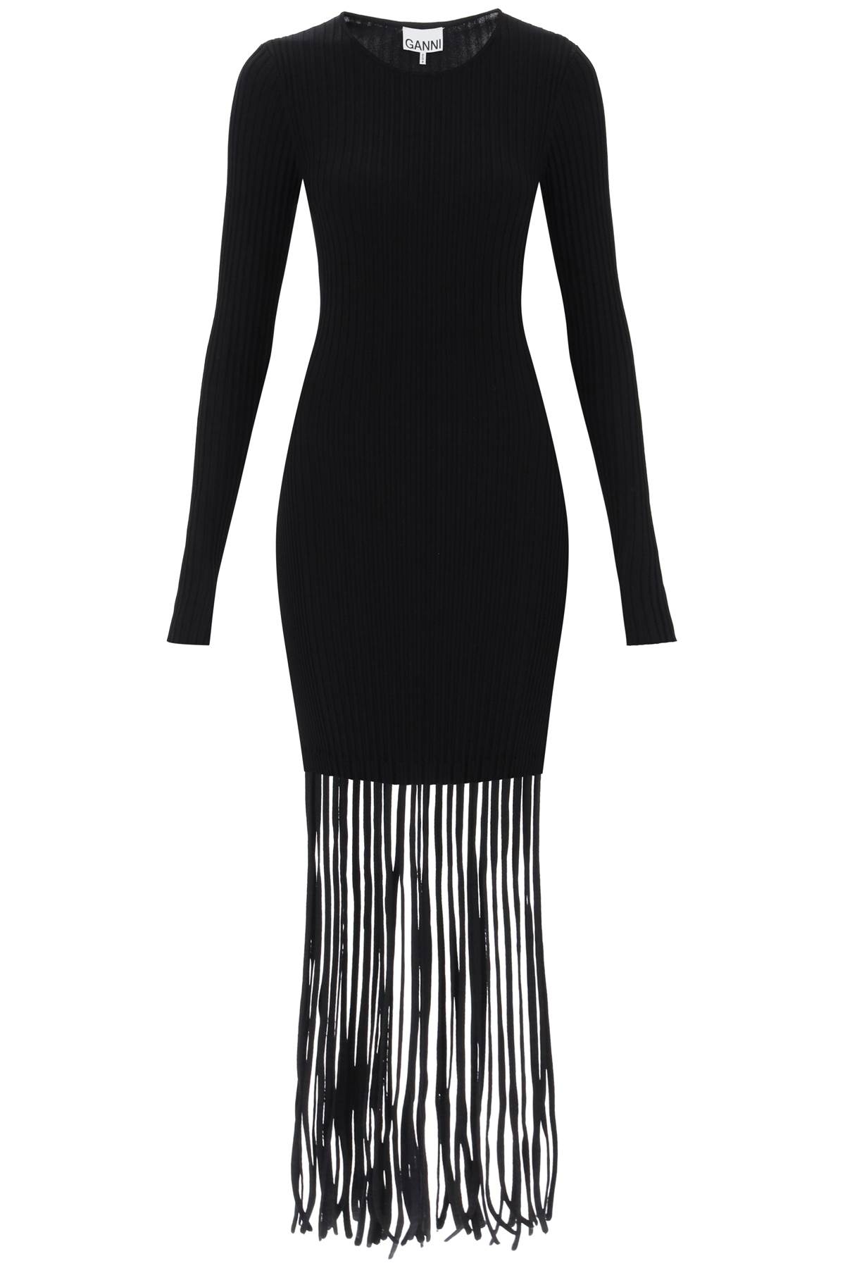 Ganni Ribbed-knit Dress With Fringes