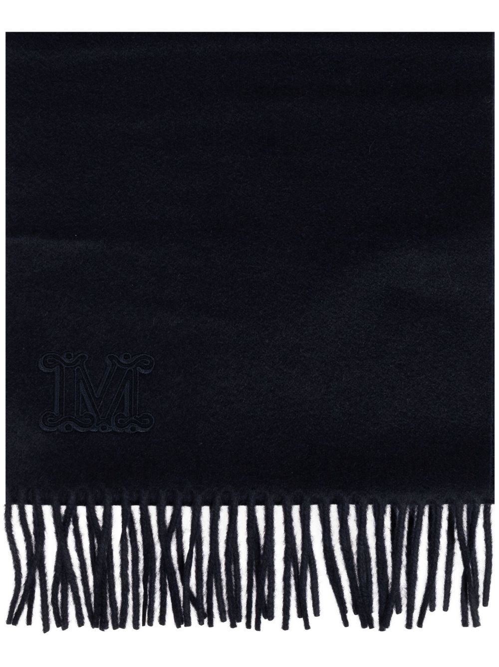 Max Mara logo刺绣羊绒围巾 - 黑色