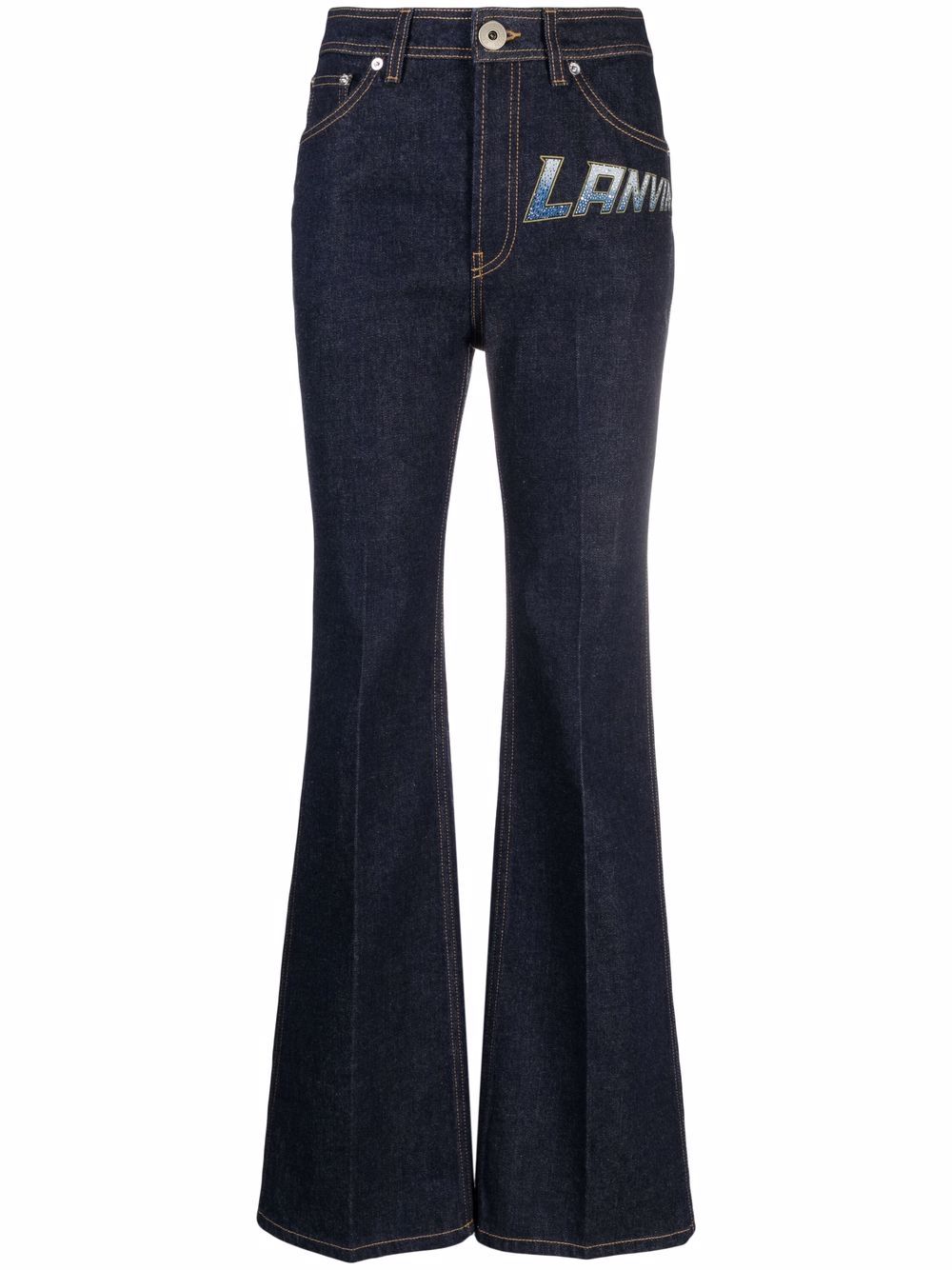 Lanvin logo印花直筒牛仔裤 - 蓝色