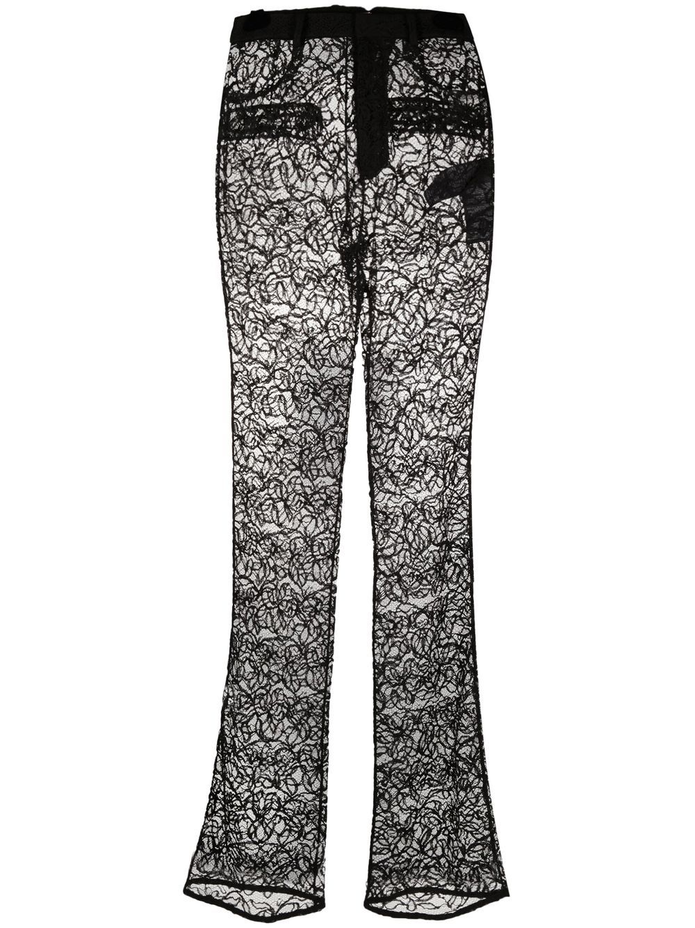 Saint Laurent 圣罗兰 直筒花卉蕾丝长裤 - 黑色