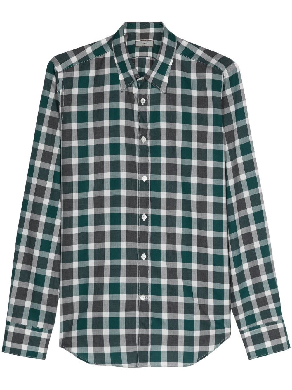 Canali 格纹棉衬衫 - 绿色