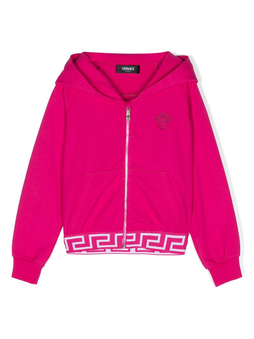 Versace Kids 美杜莎头像刺绣拉链连帽衫 - 粉色