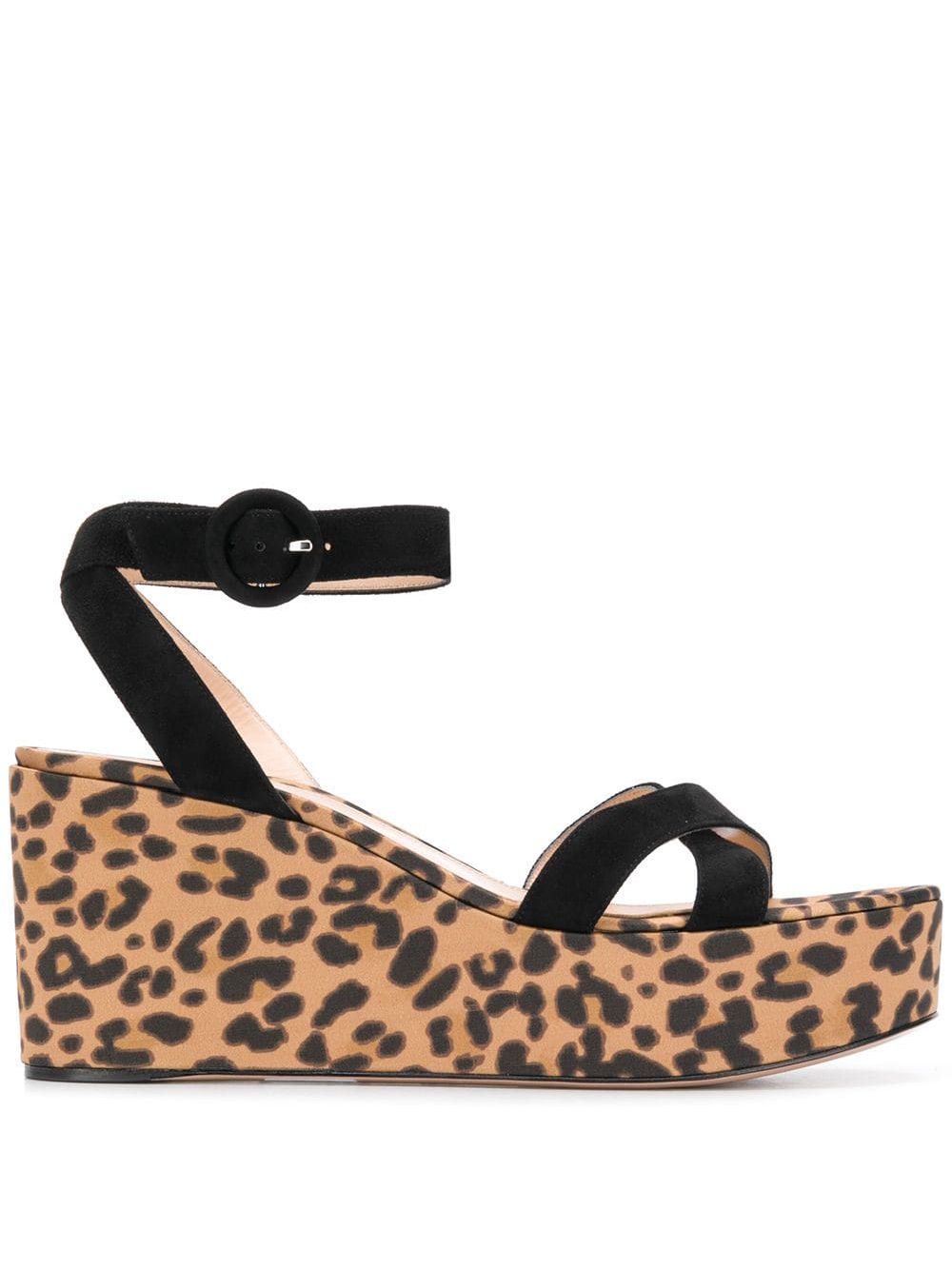 Gianvito Rossi 豹纹凉鞋 - 黑色