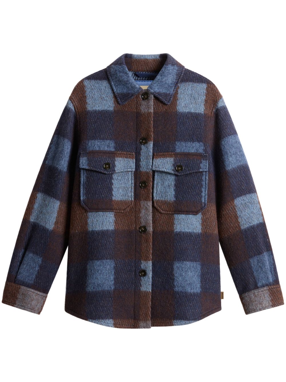 Woolrich 格纹羊毛夹克式衬衫 - 蓝色
