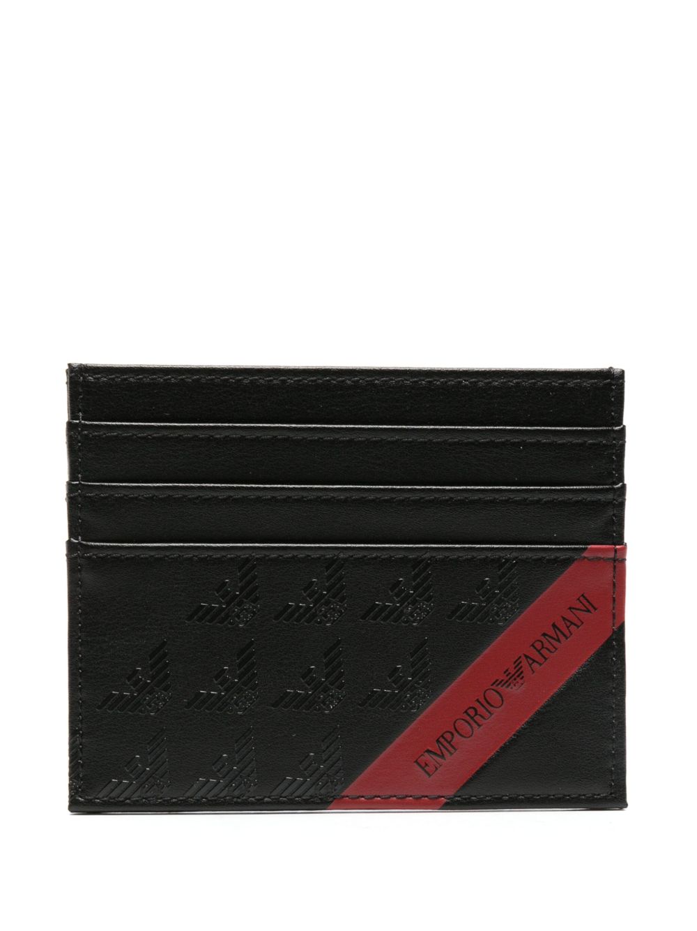 Emporio Armani logo印花人造皮革卡夹 - 黑色