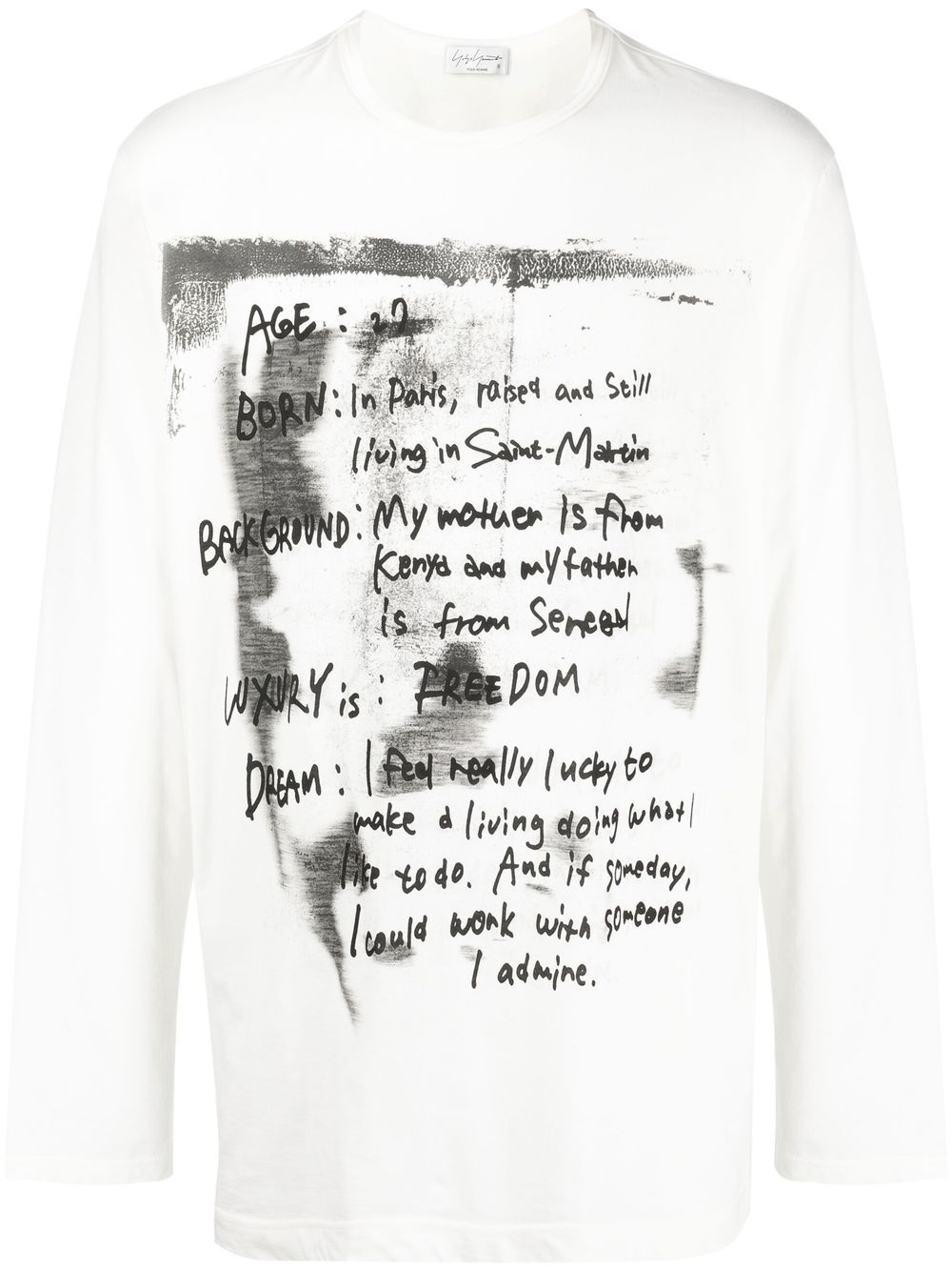 Yohji Yamamoto Pigment 长袖T恤 - 白色