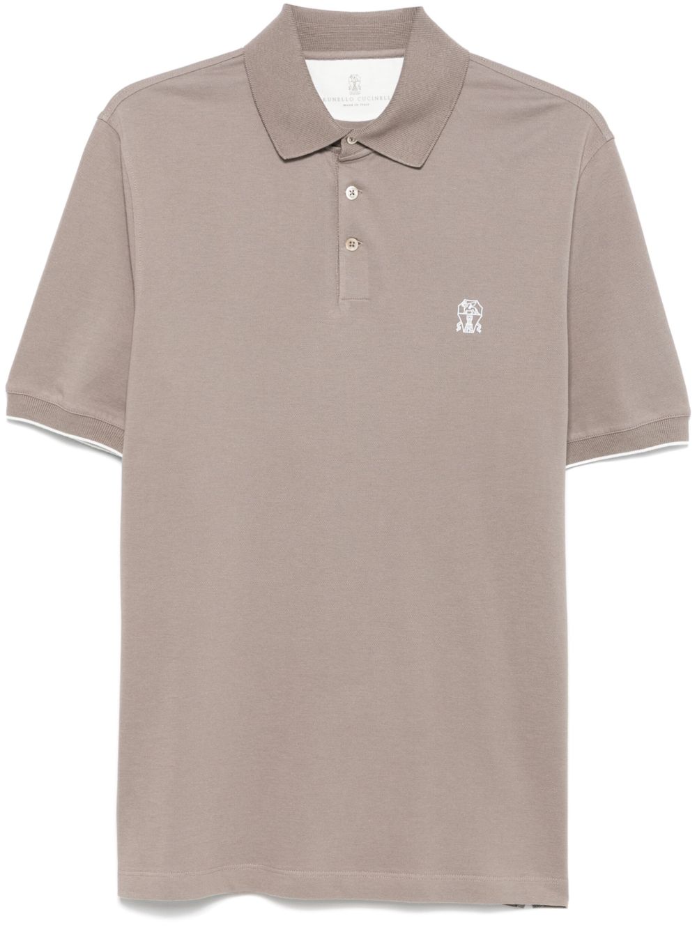 Brunello Cucinelli logo刺绣polo衫 - 褐色