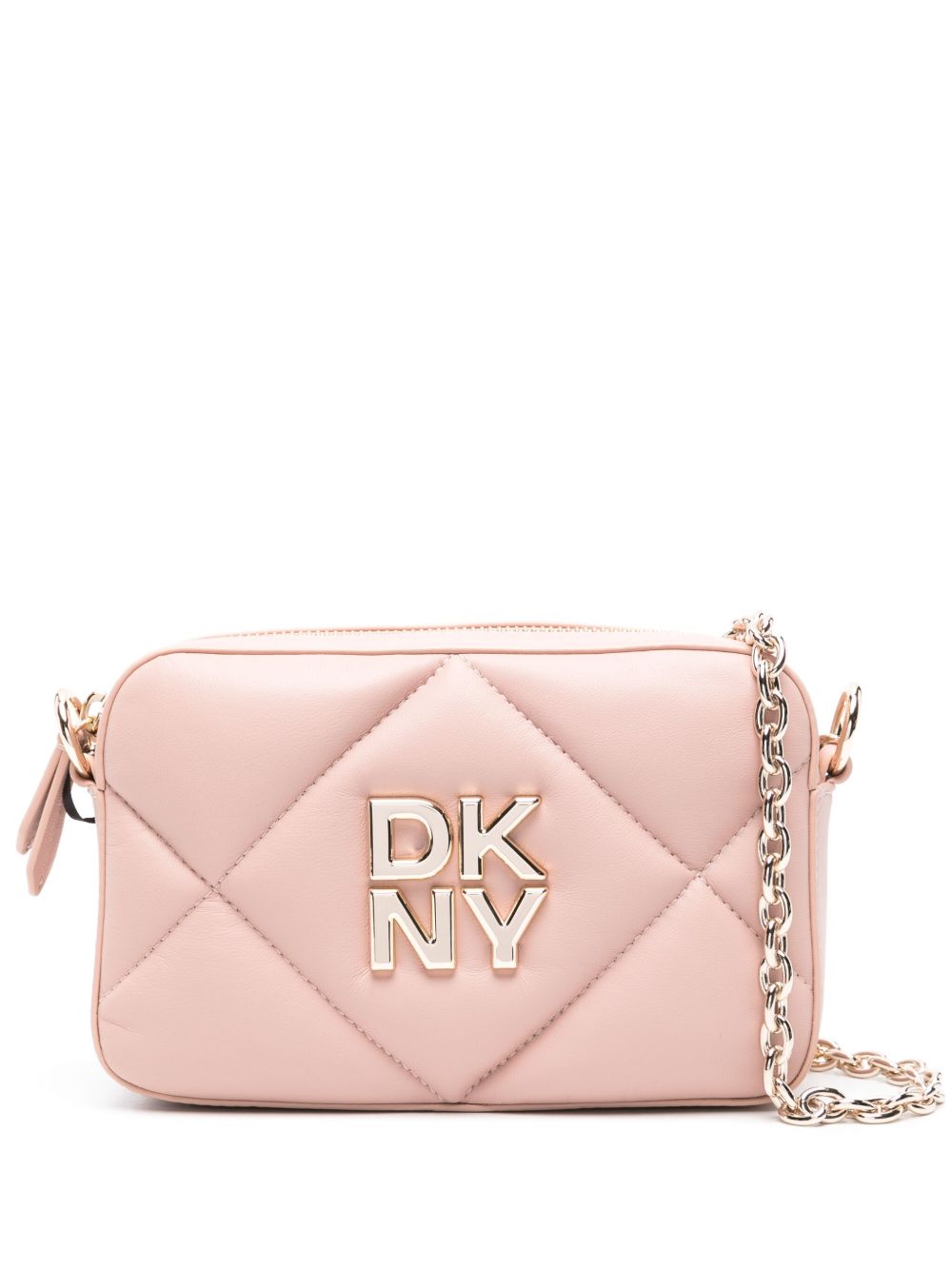 DKNY logo标牌皮质斜挎包 - 粉色