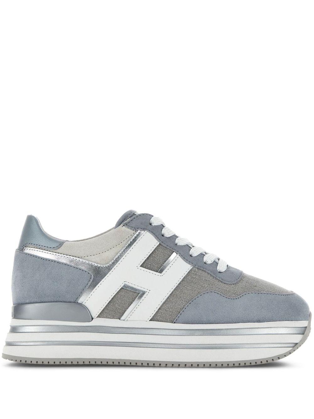 Hogan H483 皮质厚底运动鞋 - 蓝色