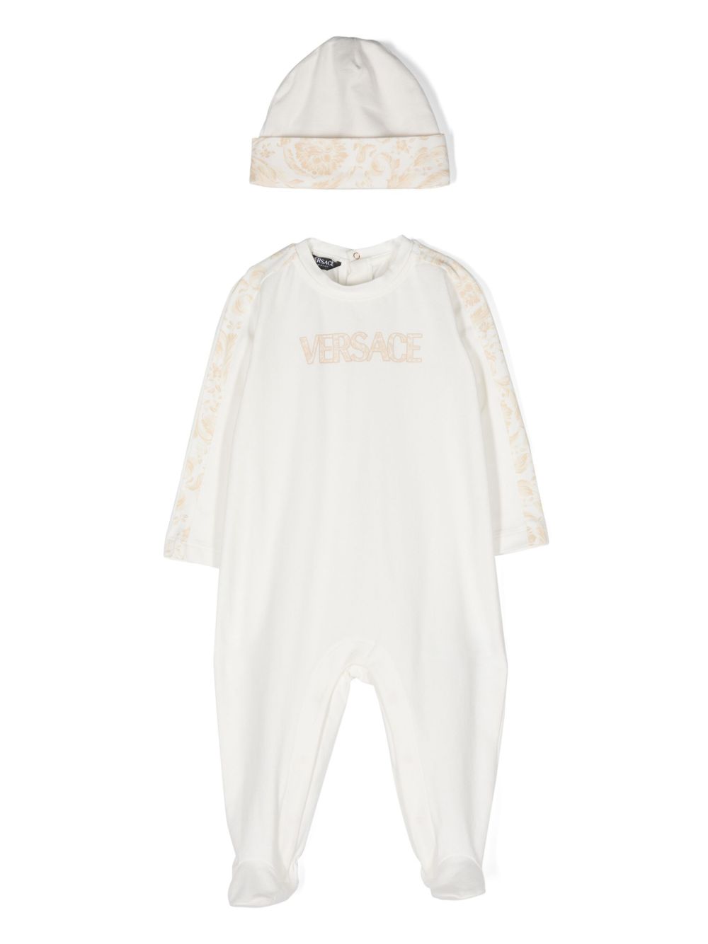 Versace Kids 巴洛克印花棉连体衣套装 - 白色