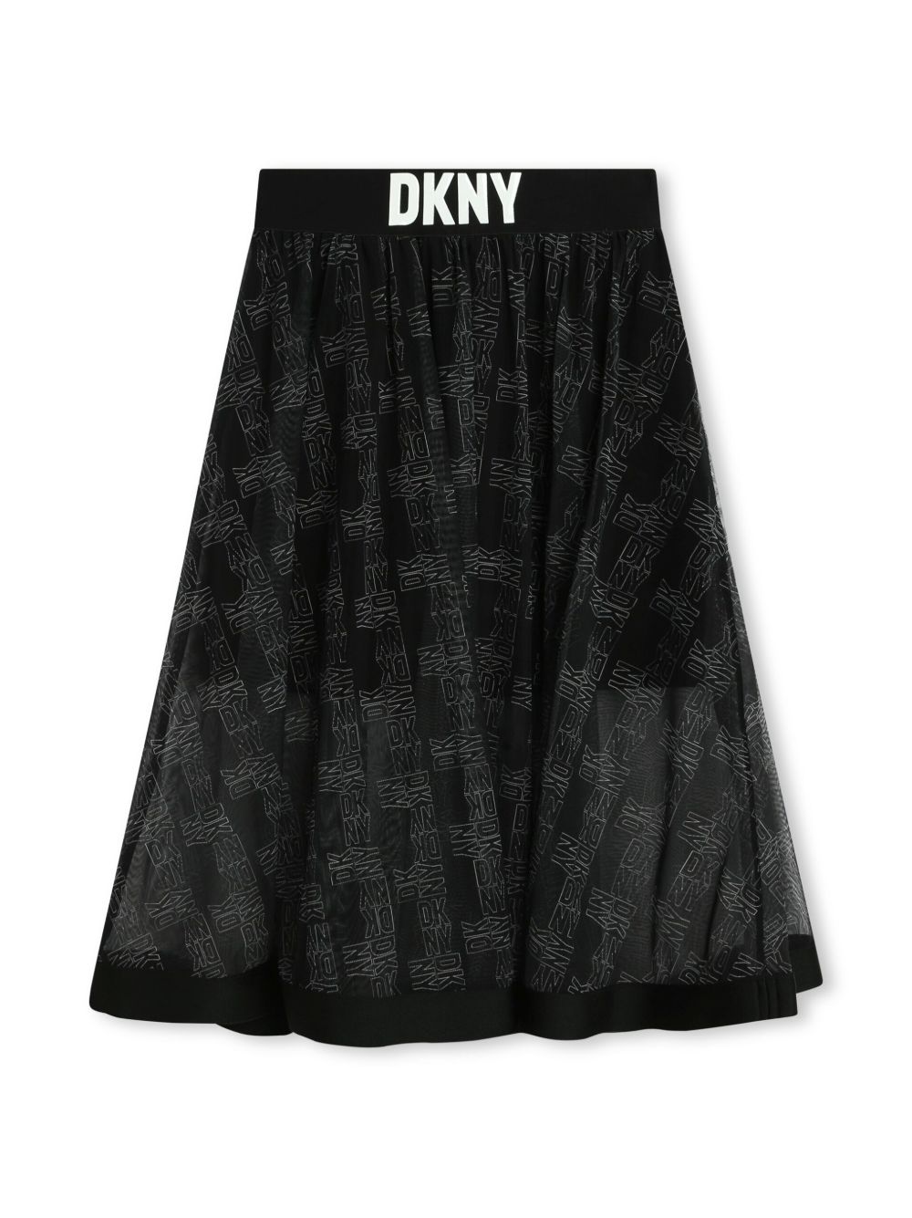 Dkny Kids 经典logo印花松紧腰边半身裙 - 黑色