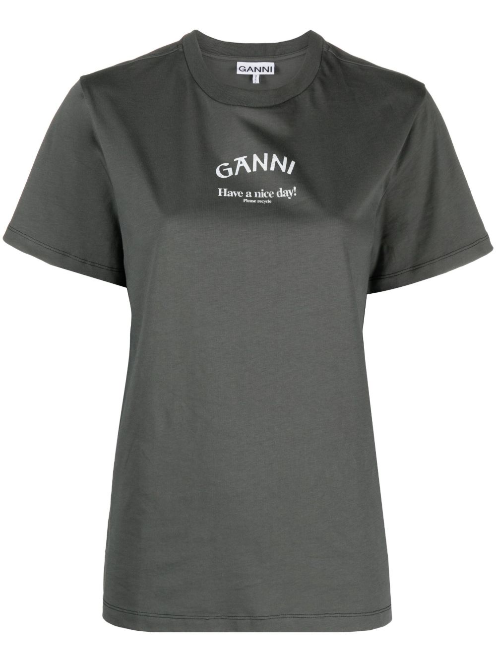 GANNI logo印花棉T恤 - 灰色