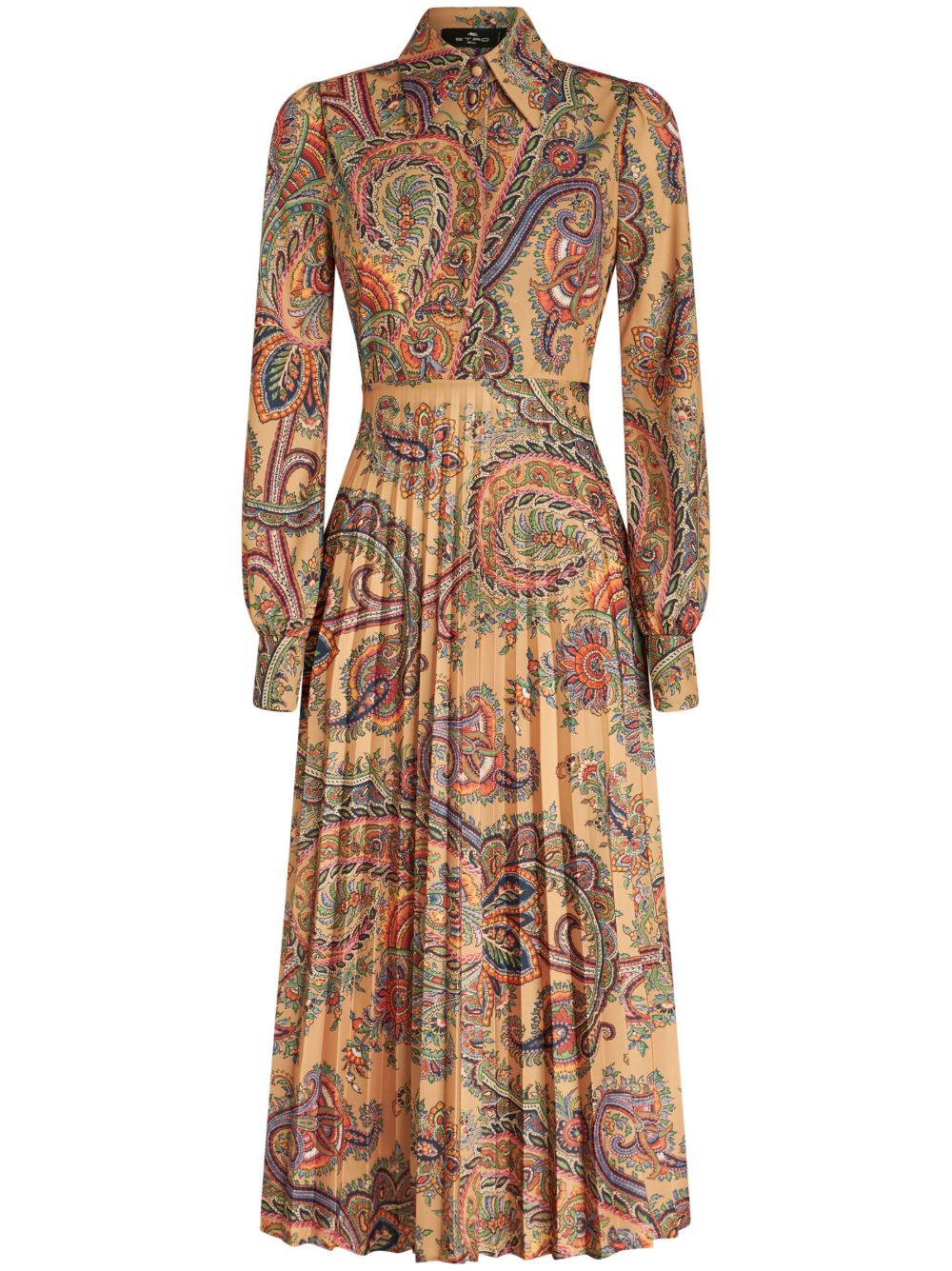ETRO 佩斯理印花细褶连衣裙 - 橘色