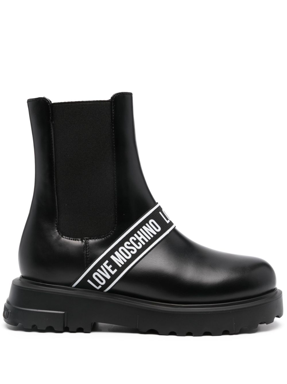 Love Moschino logo织带高筒靴 - 黑色