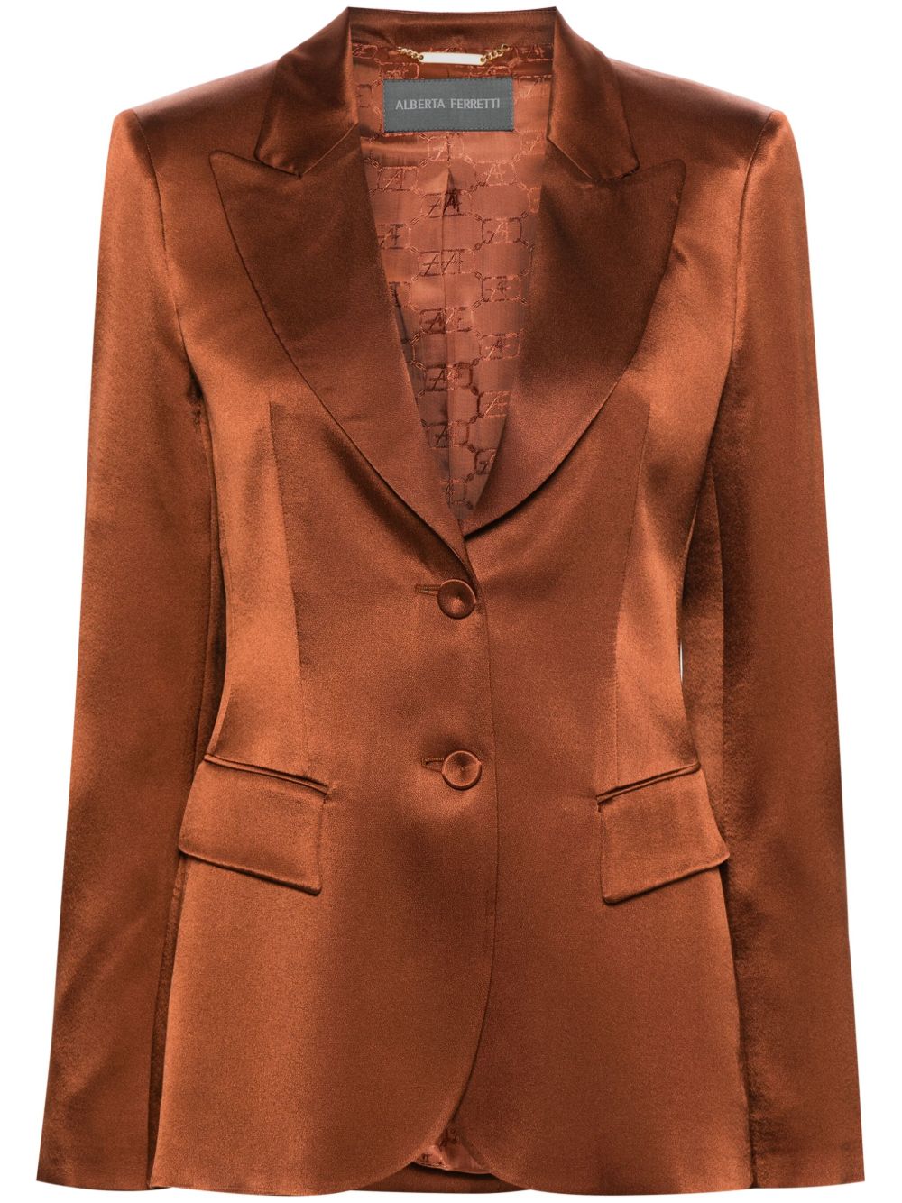 Alberta Ferretti 单排扣缎面西装夹克 - 褐色