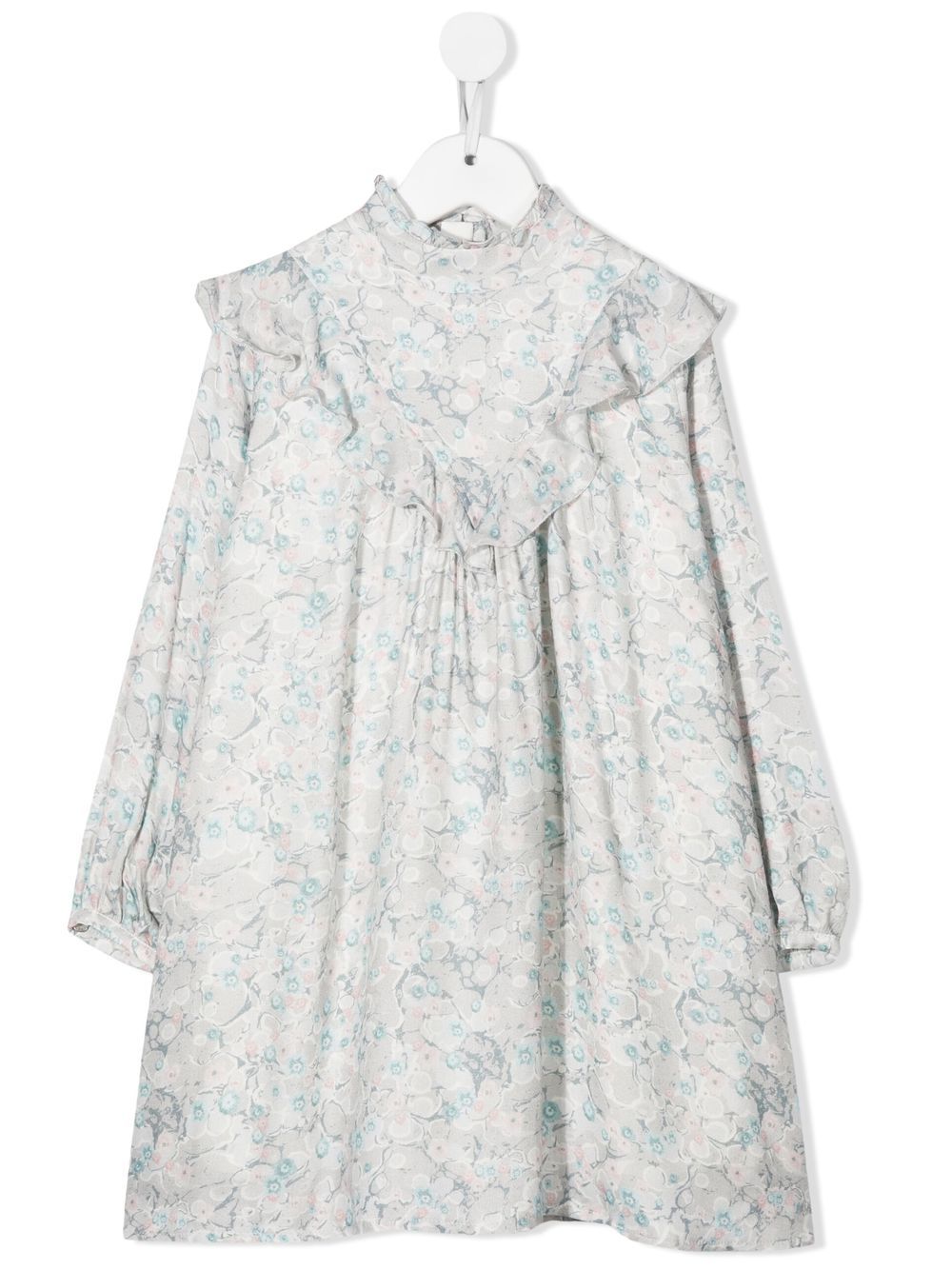 Chloé Kids 花卉荷叶边长袖连衣裙 - 灰色