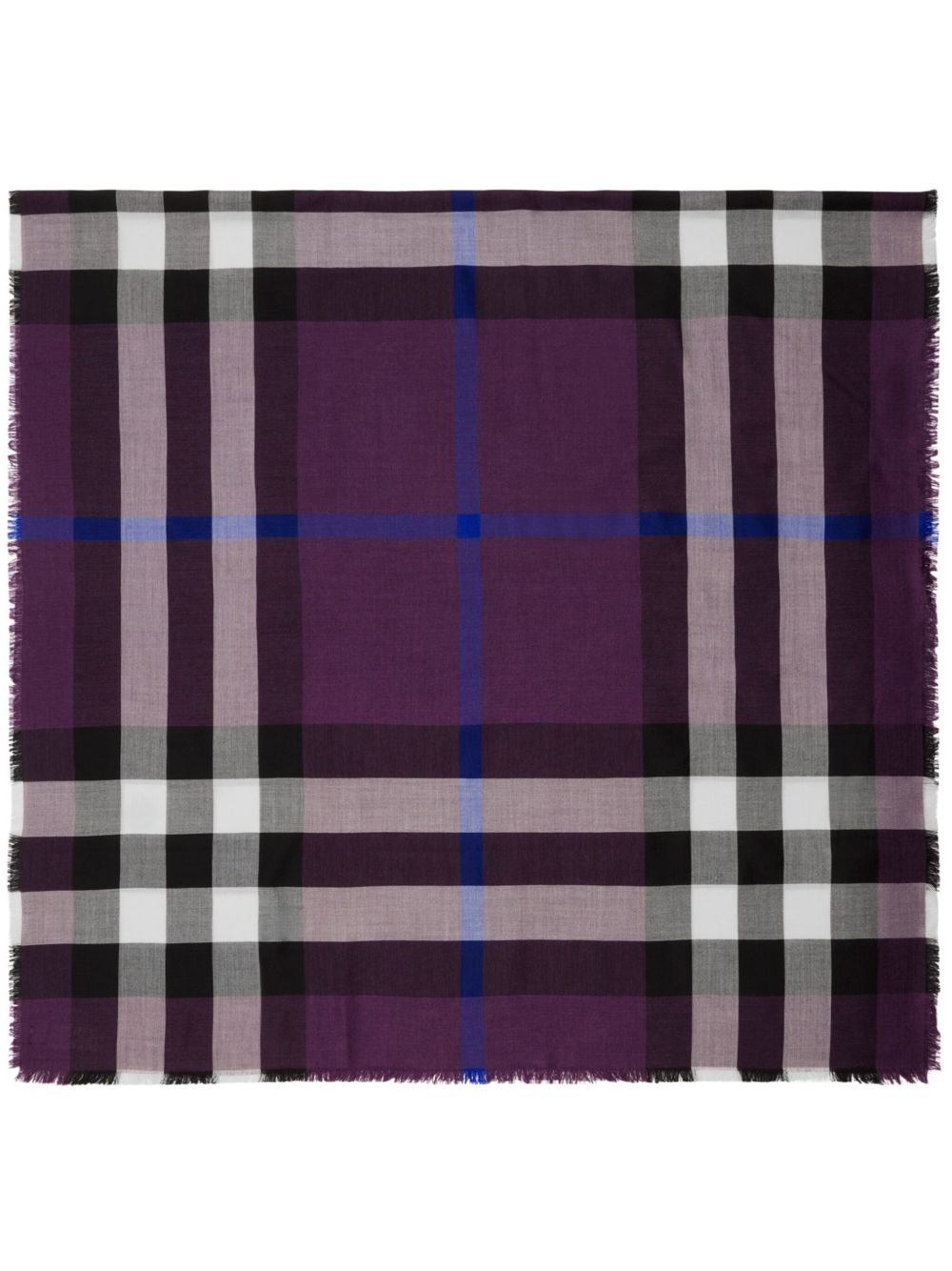 Burberry 毛边格纹围巾 - 紫色