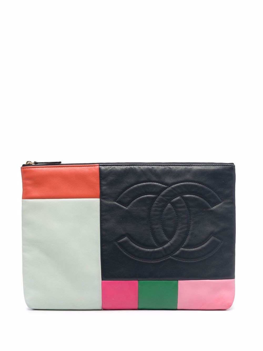 CHANEL Pre-Owned CC 拼色手拿包（2015年典藏款） - 蓝色