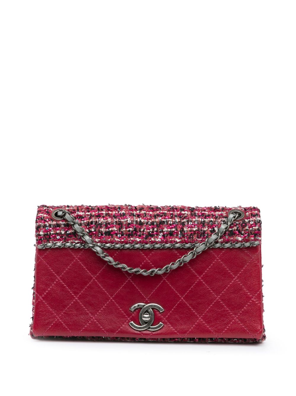 CHANEL Pre-Owned CC Flap 小羊皮粗花呢斜挎包（2017-2018年典藏款） - 红色