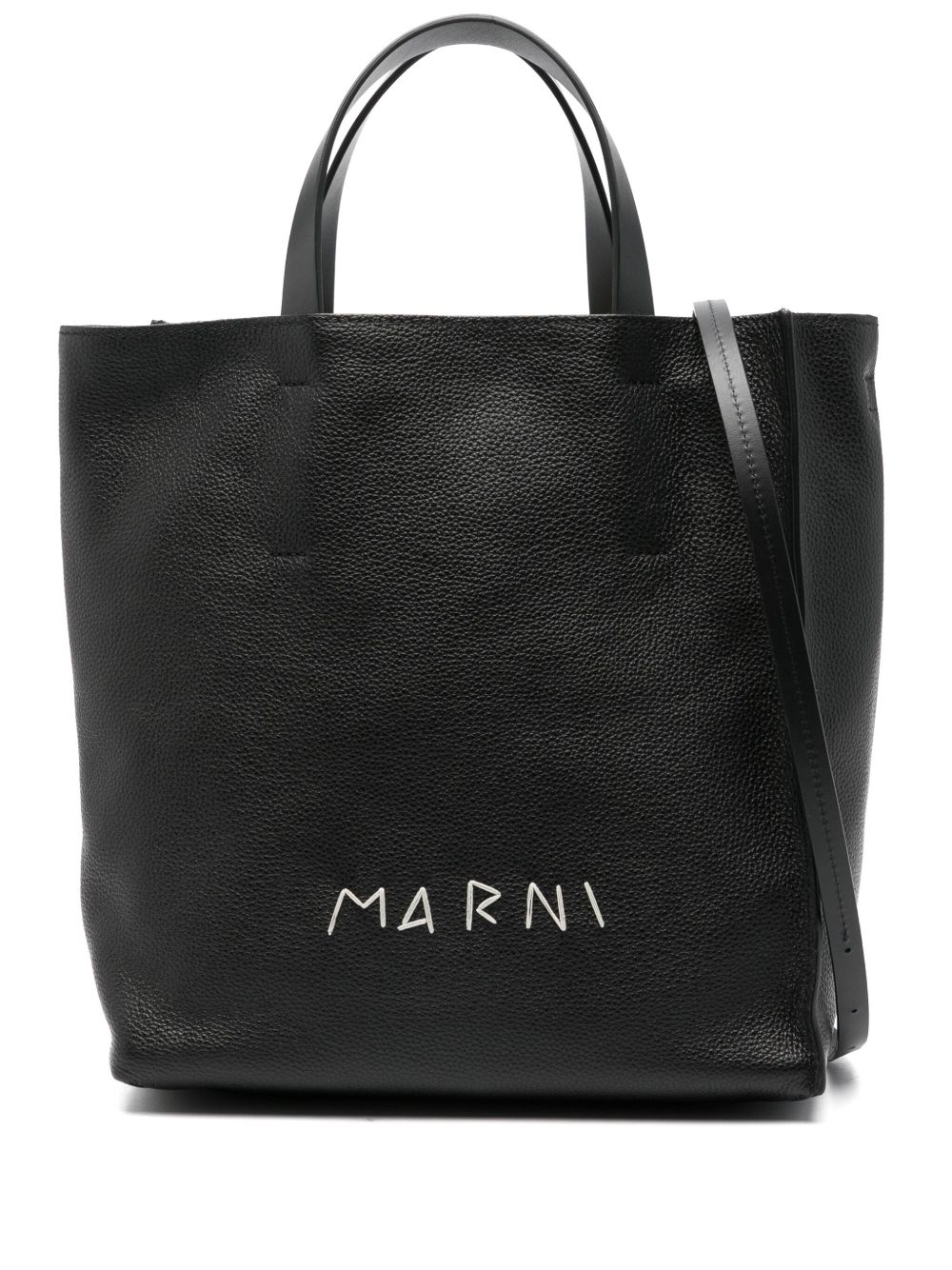 Marni logo刺绣手提包 - 黑色