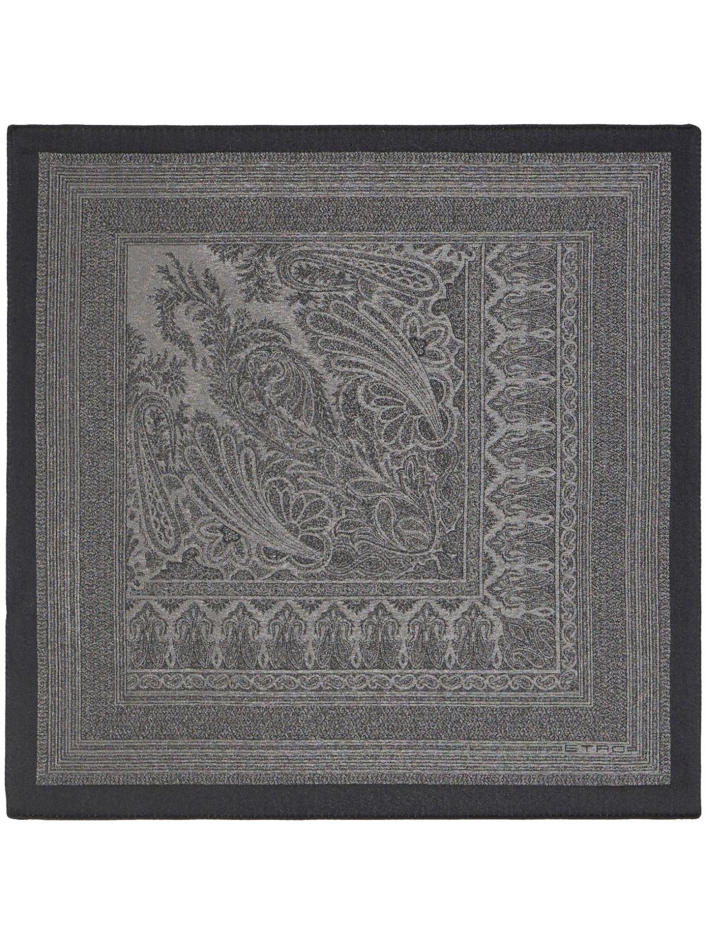 ETRO 佩斯理印花真丝混纺口袋方巾 - 黑色