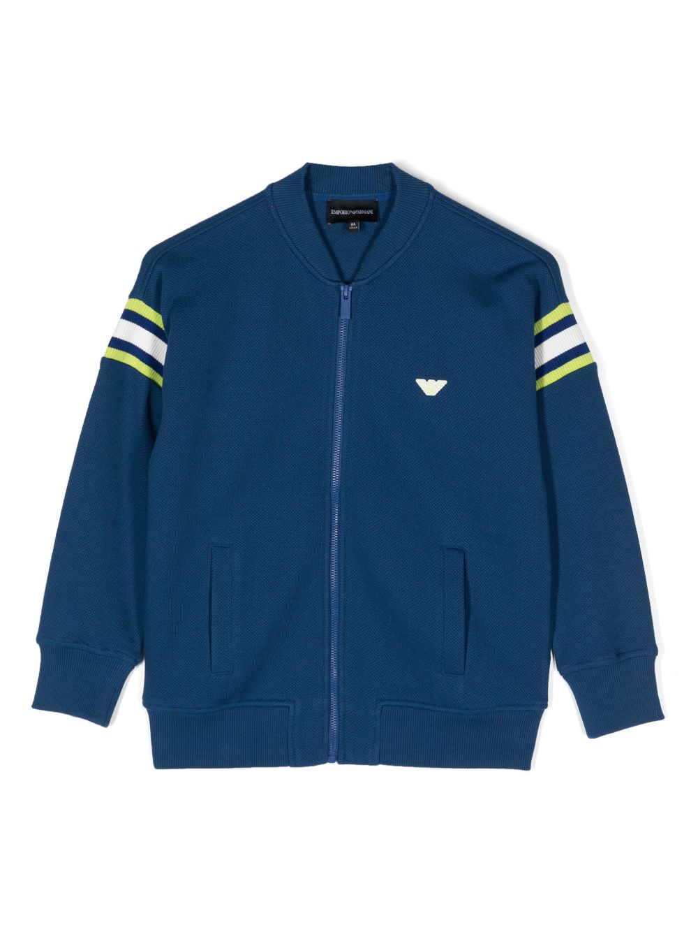 Emporio Armani Kids logo贴花棉连帽夹克 - 蓝色