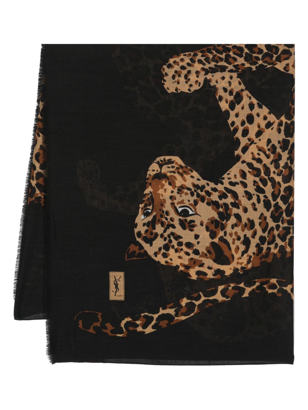 Saint Laurent Pre-Owned 豹纹真丝围巾（1970年代典藏款） - 褐色