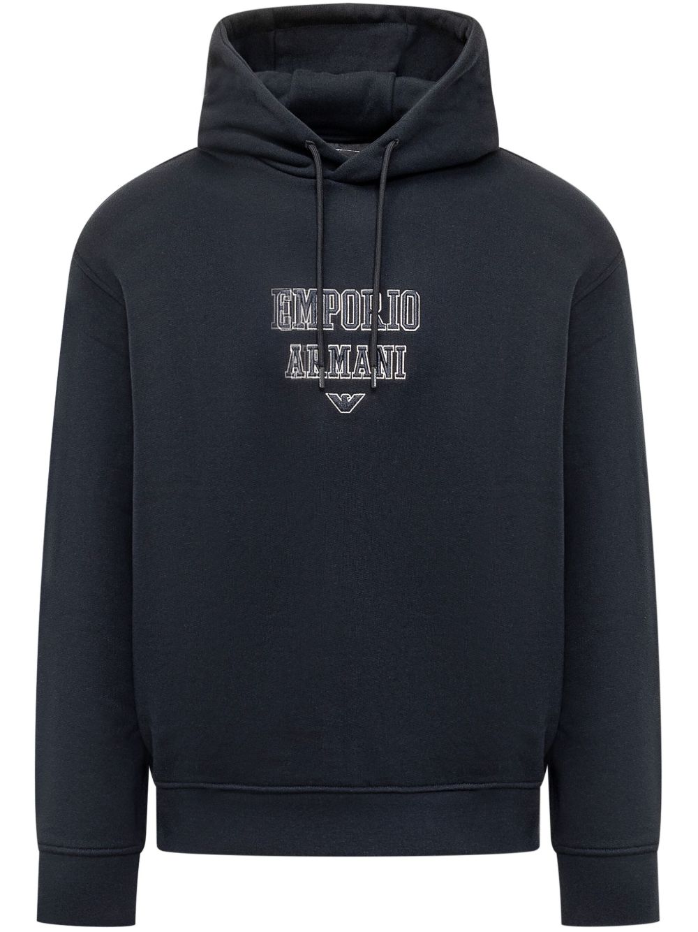 Emporio Armani logo刺绣连帽衫 - 蓝色