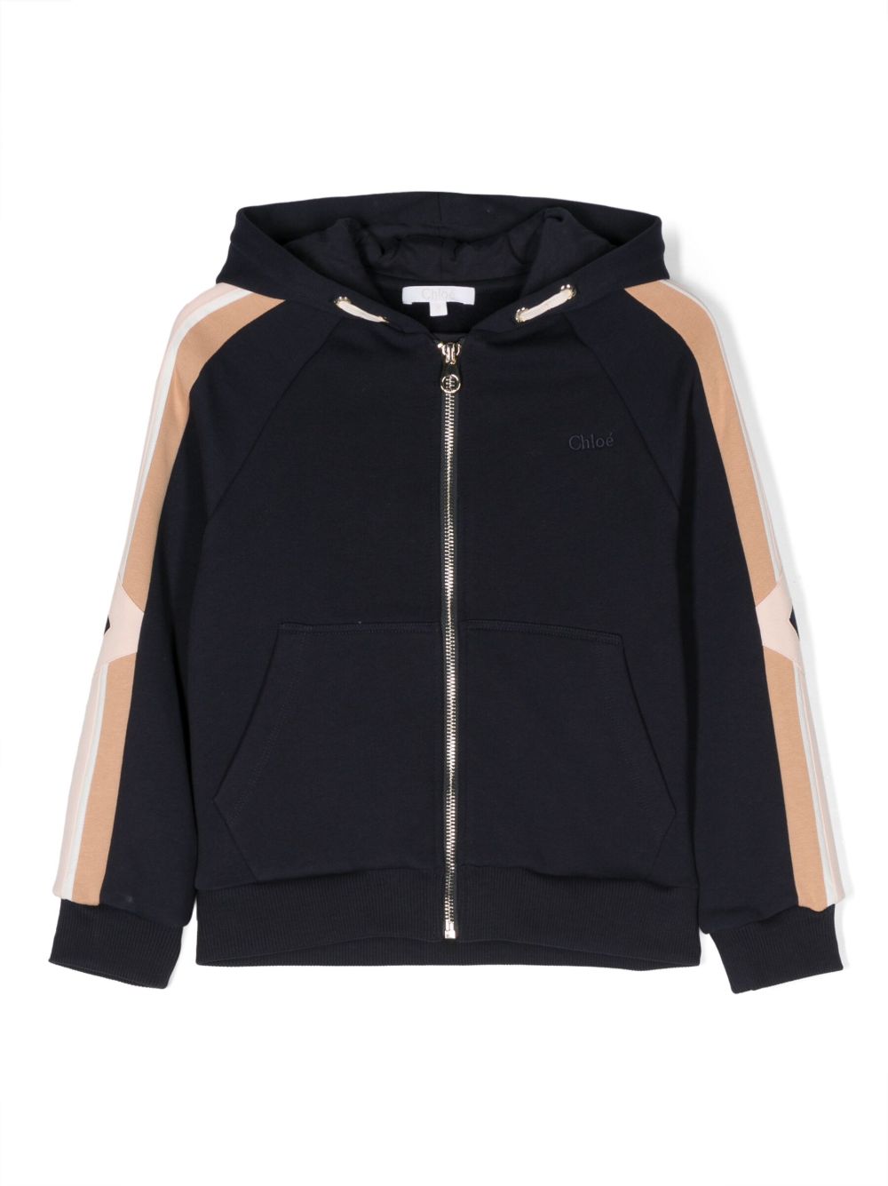Chloé Kids logo刺绣拉链开衫 - 蓝色