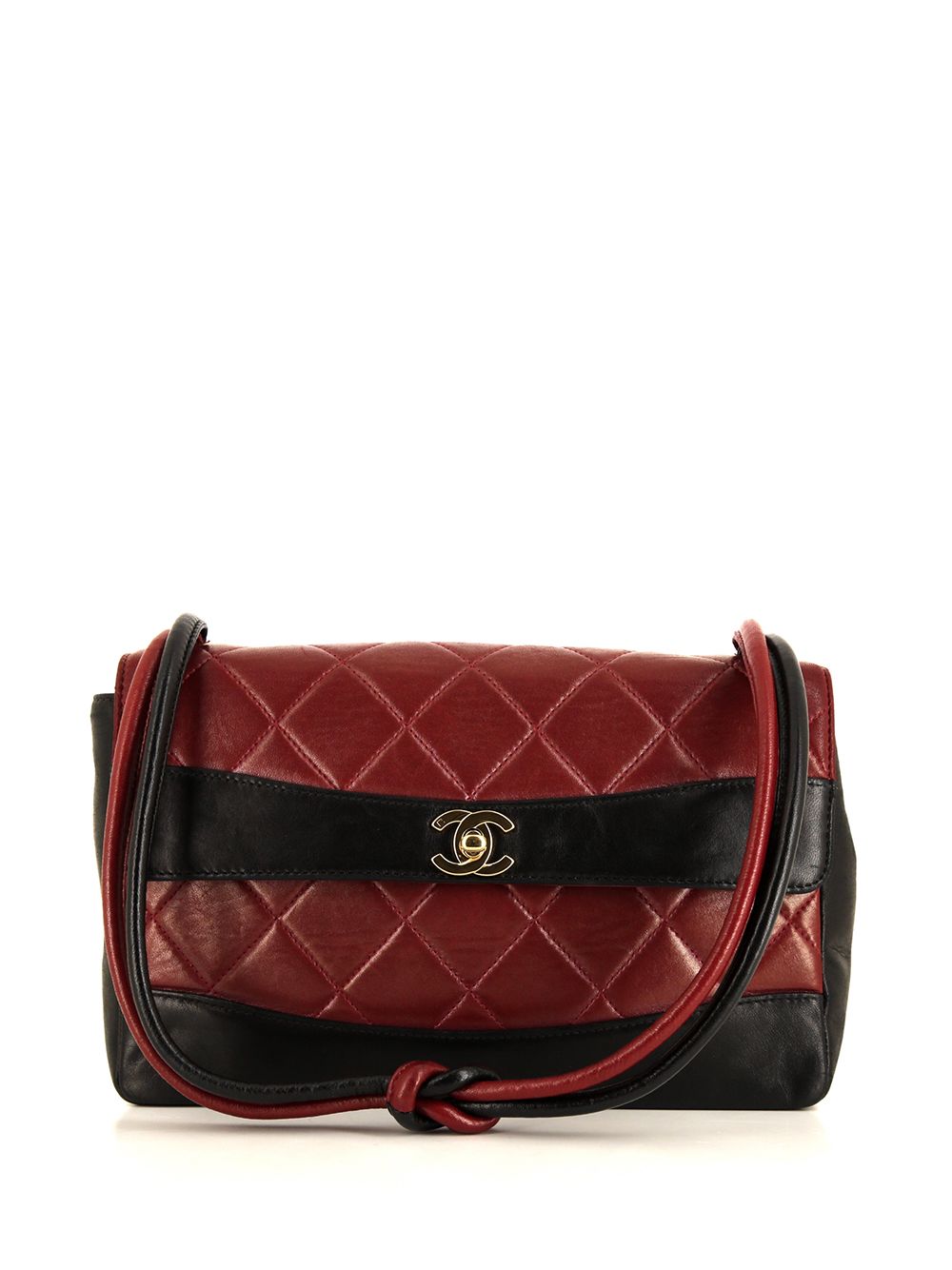 CHANEL Pre-Owned 双色菱形绗缝单肩包 - 红色