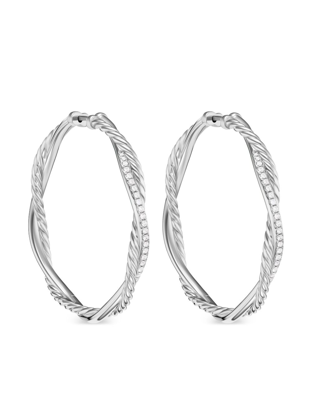 David Yurman 纯银 Infinity 钻石圈形耳环 - 银色