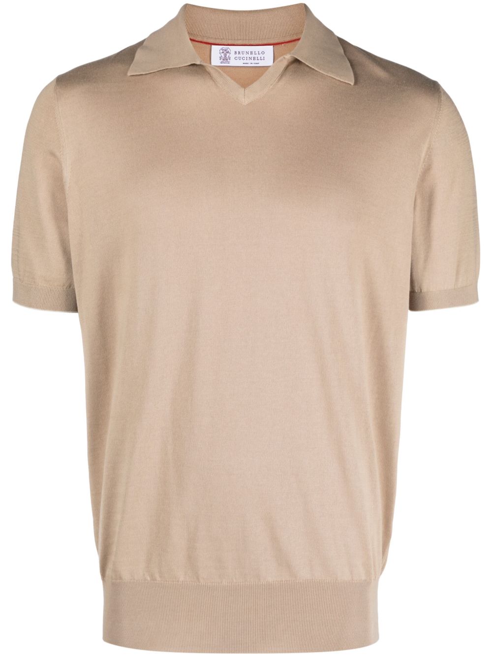 Brunello Cucinelli 对比边饰棉polo衫 - 褐色