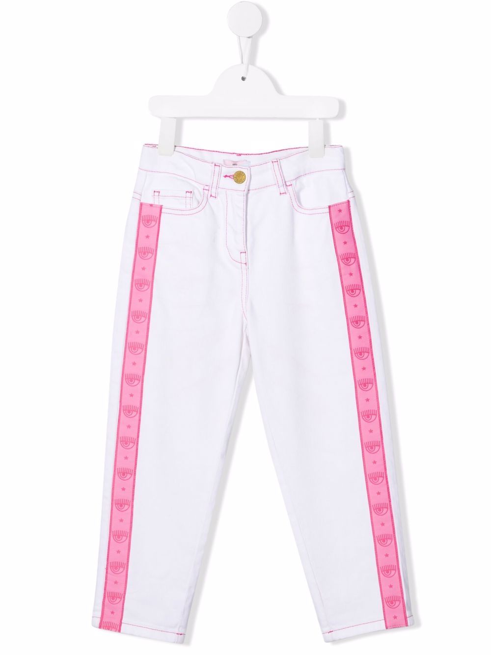 Chiara Ferragni Kids logo织带牛仔裤 - 白色